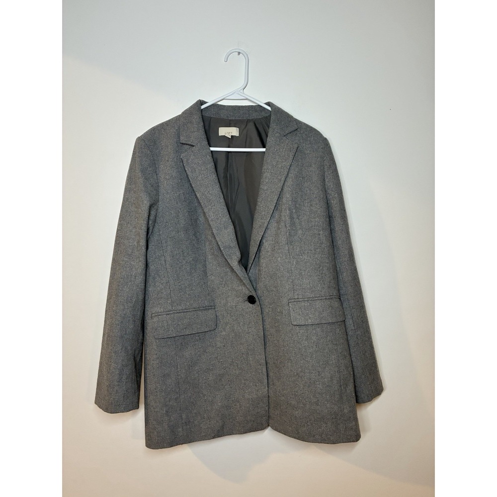 Ann Taylor LOFT Wool Blend Gray 1 Button Blazer Women Size 12 Career Jacket Long